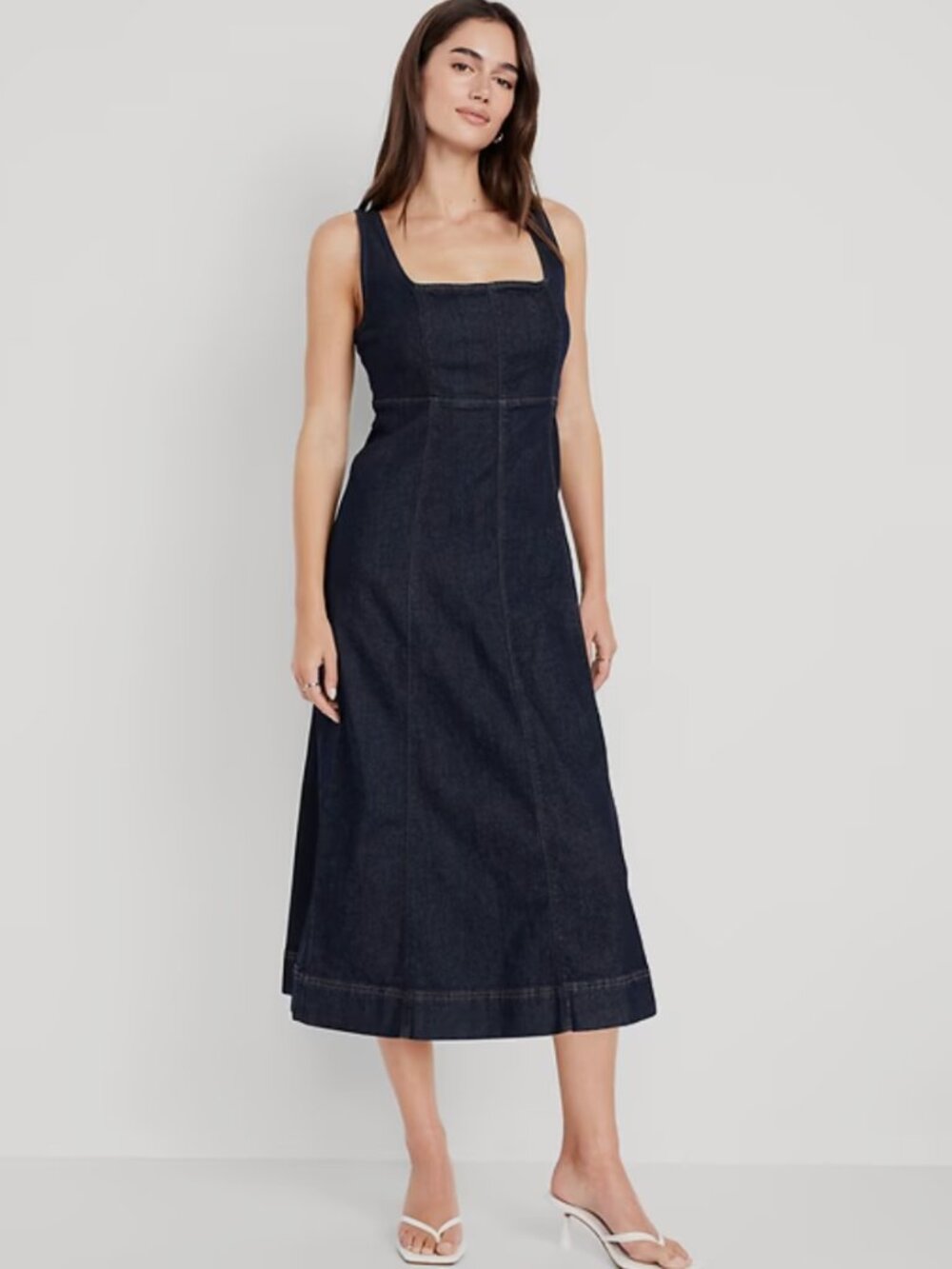 NWT Old Navy Denim Midi Dress Blue Square Neck Cotton Size L